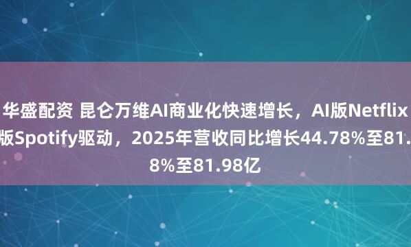华盛配资 昆仑万维AI商业化快速增长，AI版Netflix和AI版Spotify驱动，2025年营收同比增长44.78%至81.98亿